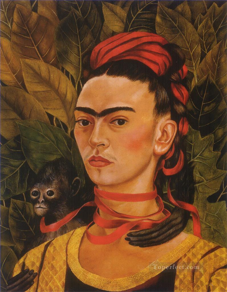 猿のフェミニズムを描いた自画像 フリーダ・カーロ油絵